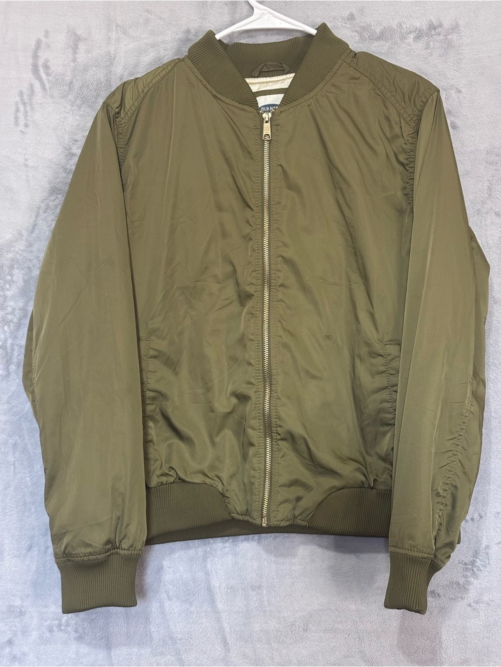 Old Navy Women's Quilted Bomber Jacket Size L Olive Green About Thyme Full Zip